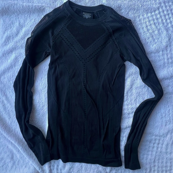 Athleta Mesh Fitted Long Sleeve Top Black Size S - Picture 2 of 7